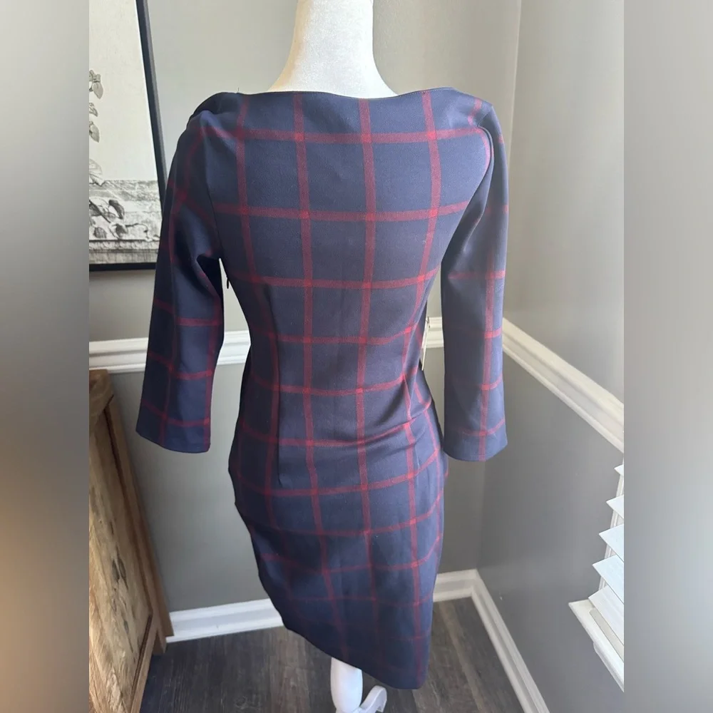 NWT Express Willow Plaid square neck Sheath Dress 3/4 sleeve XS‎